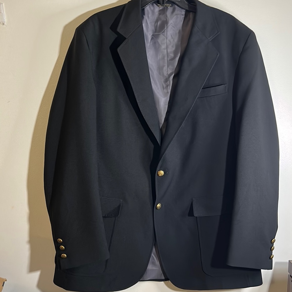 Edwards men’s black suit jacket size 46L polyester USA tailored